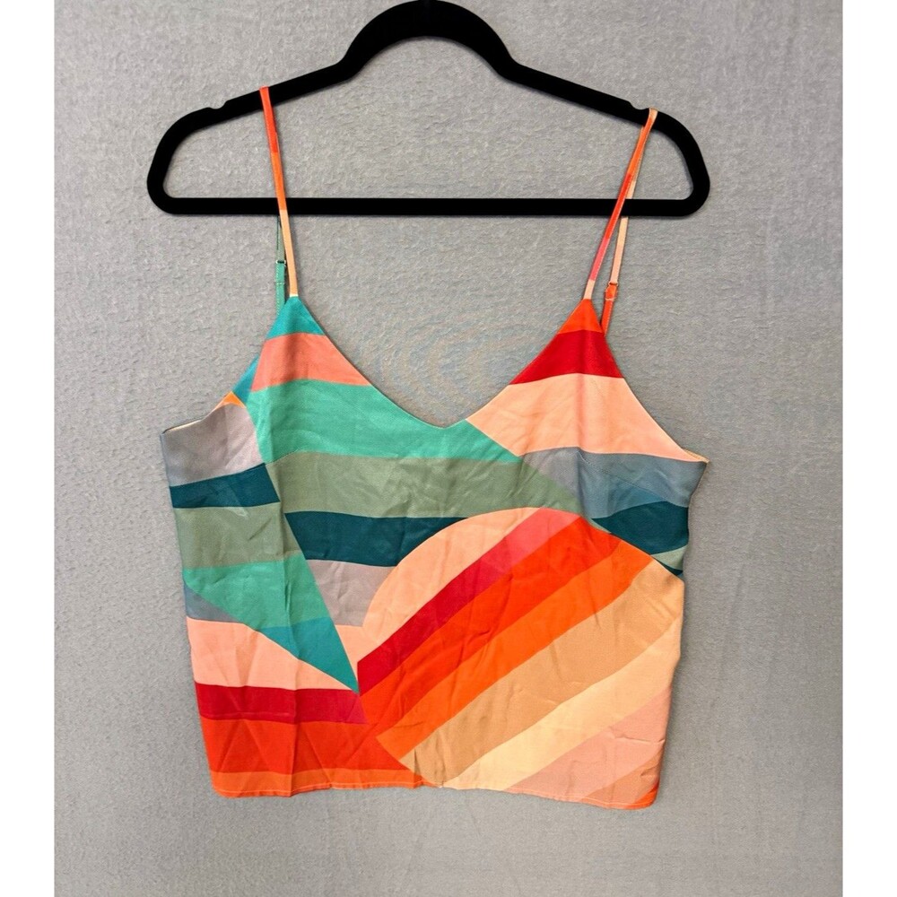 SELF CONTRAST Molly V-Neck Cami Tank Top Medium Rainbow Geometric Sunse